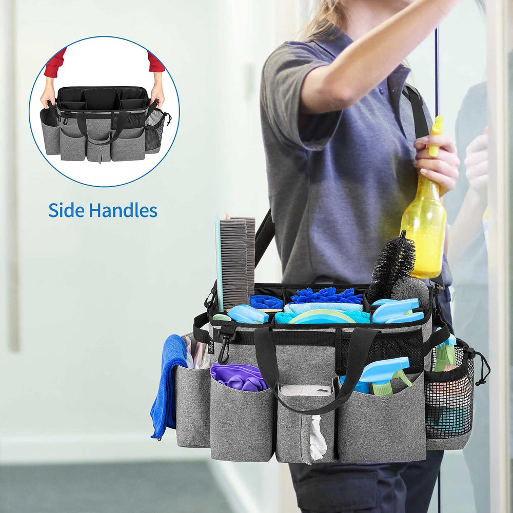 LoDrid Wearable Cleaning Caddy Bag with 4 Foldable Dividers, Grey