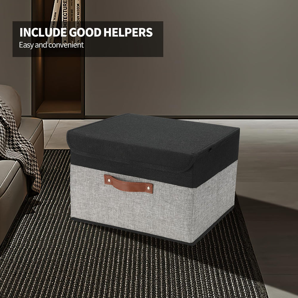 SAMORADREA 8 Pack Linen Foldable Storage Box Containers Fabric Bins with Lids...