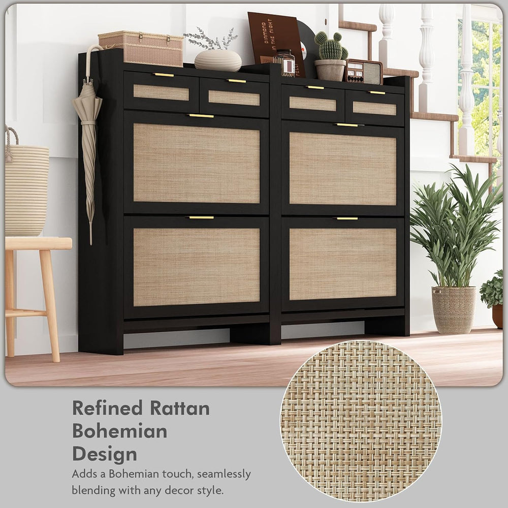 Shoe Organizer Cabinet Storage for Entryway - Slim Rattan Shoe Rack for Front...