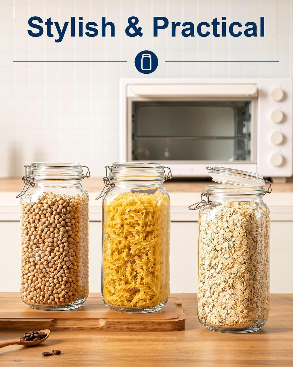 78oz Glass Jars with Airtight Lid, 3 Pack Large Glass Storage Jars
