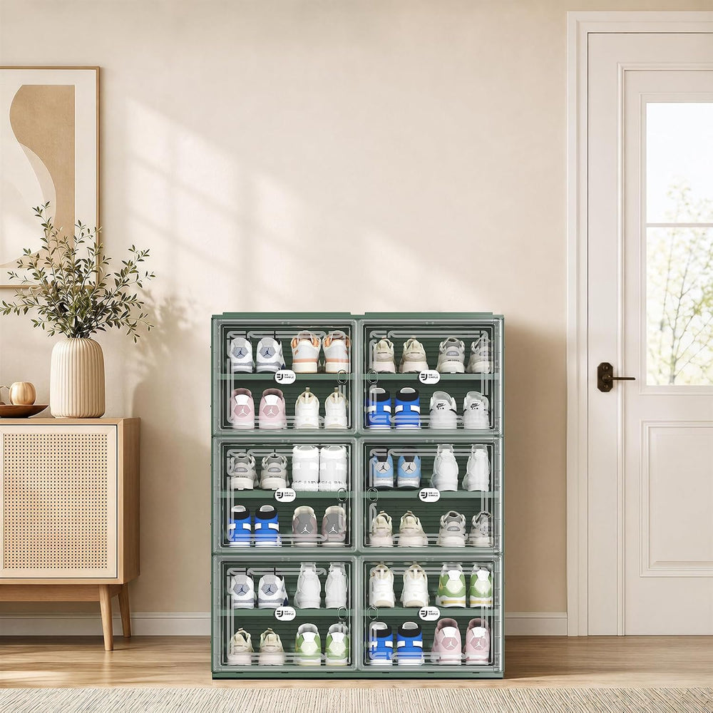 Foldable Shoe Storage Cabinet for 24 Pairs with Magnetic Clear Doors, Portabl...