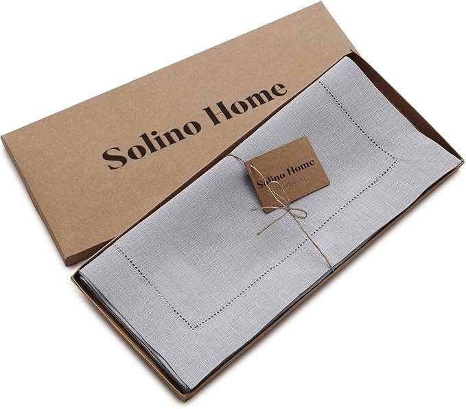 Solino Home Linen Soft Grey Table Runner 48 Inches - Classic Hemstitch, 100% ...
