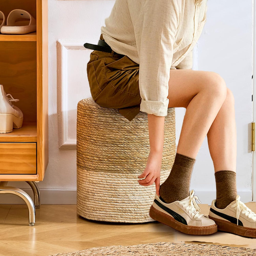 Wimarsbon Ottoman Poufs, 100% Natural Seagrass Pouffe, Hand Weave Round Foots...