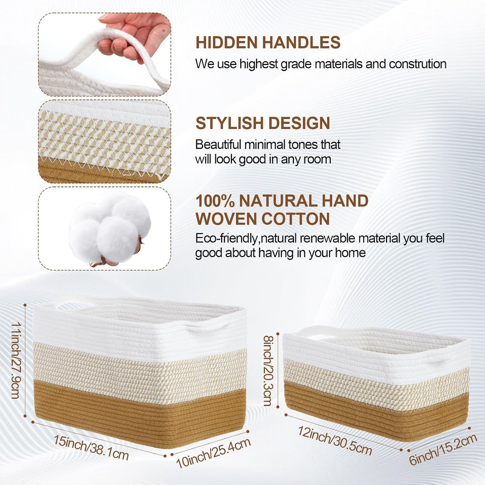 Sawysine 6 Pack Cotton Rope Woven Storage Baskets, 2 Size Organizer Bins