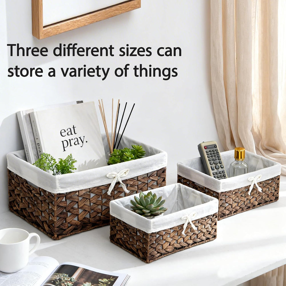 KINGWILLOW Wicker Basket Set of 3 with Removable Liner