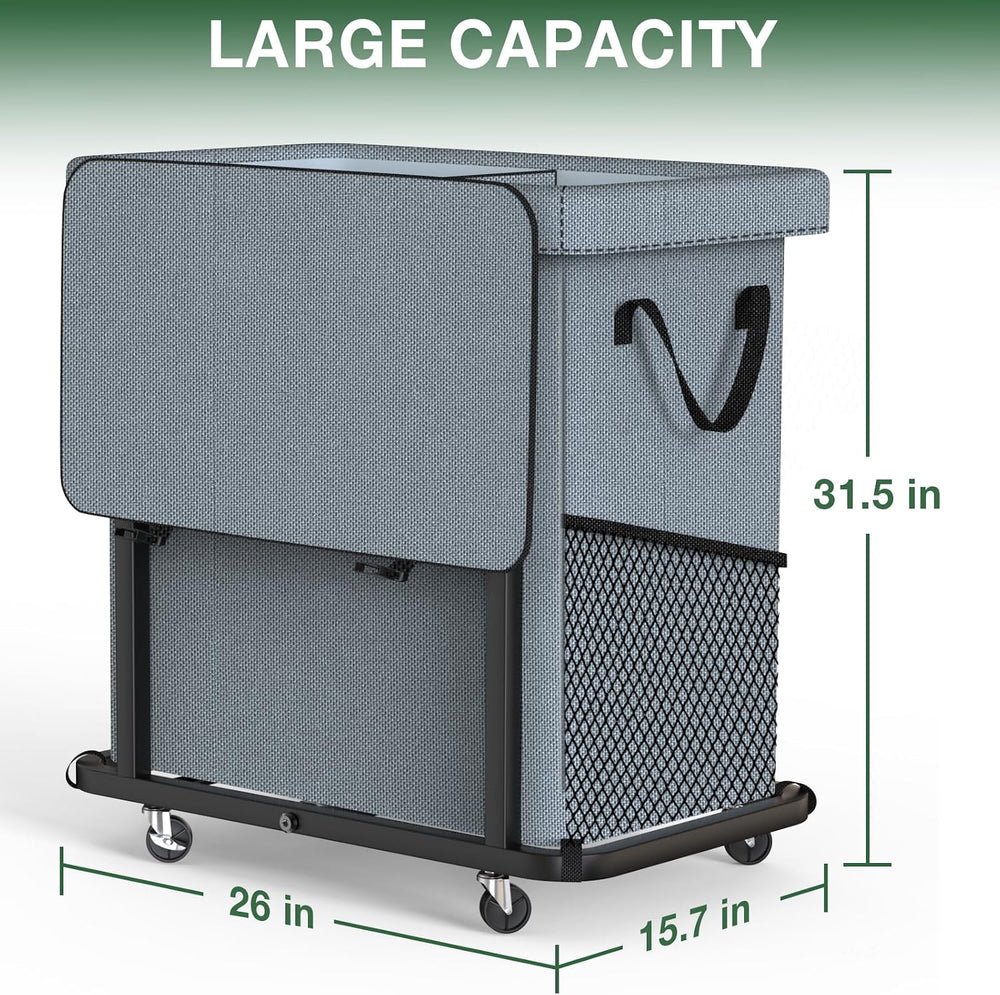 Laundry Basket with Lid,190L Rolling Laundry Hamper with Wheels,Grey