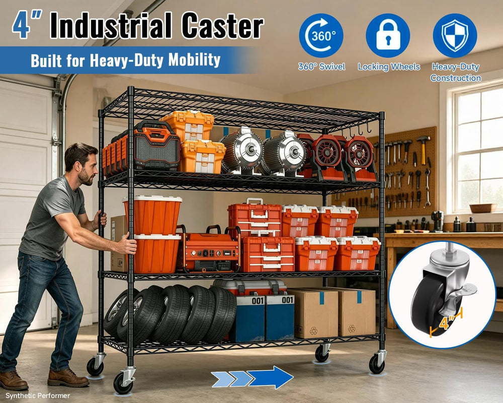 Heavy Duty Garage Shelving with Wheels: 55.5" W x 24" D x 81" ...