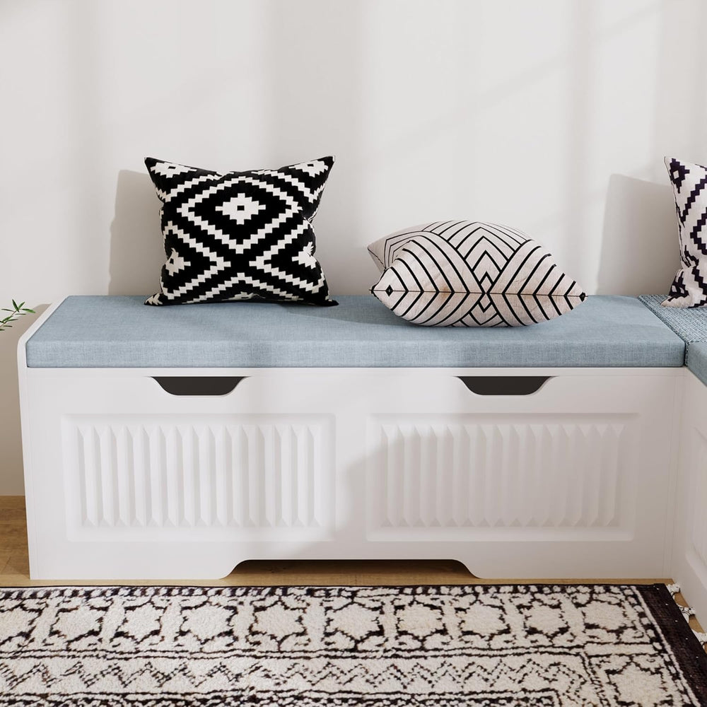 White L-Shaped Storage Bench with Hidden Storage Space