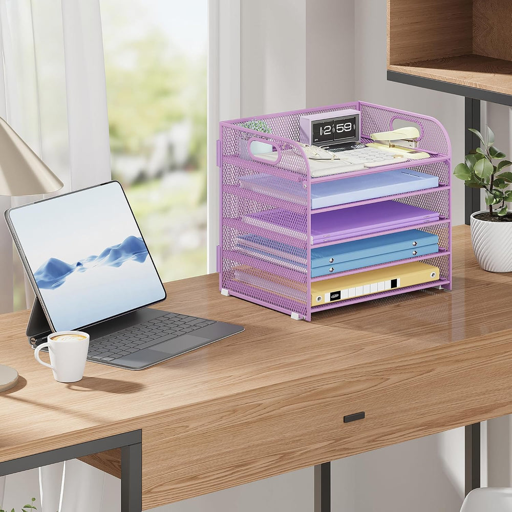 Cawukege 2 Pack 5 Tier Paper Organizer, Letter Tray with Handle, Mesh Desk Or...