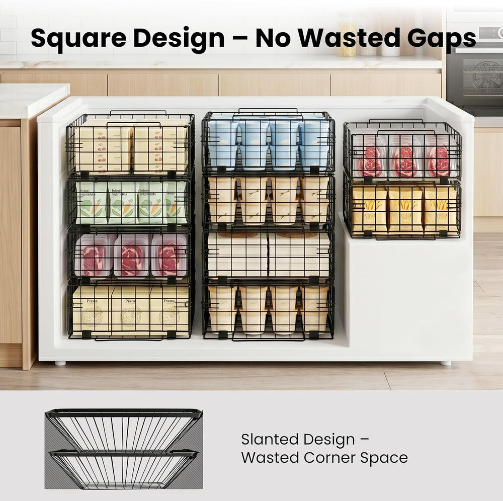 Reinforced Freezer Organizer Bins, 4 Pack Heavy Duty Metal Freezer Baskets, S...