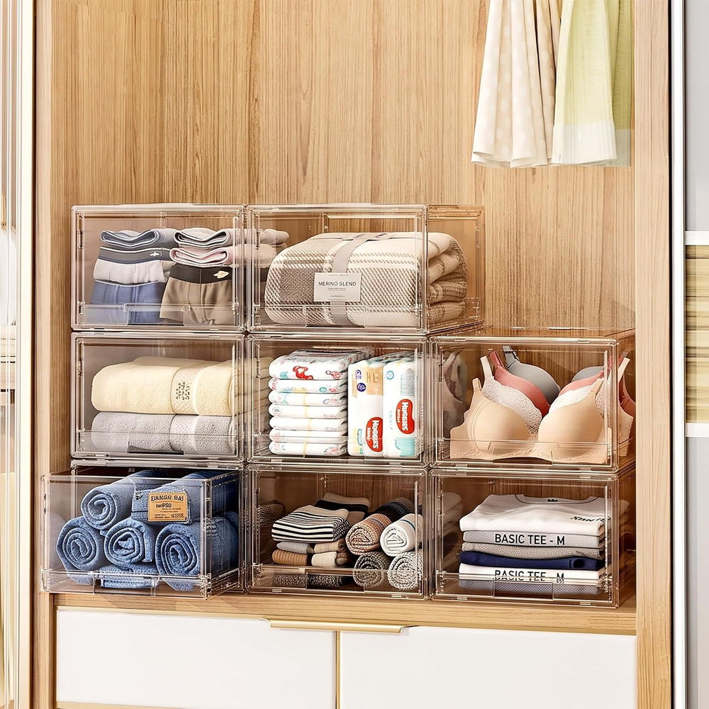 Large Clear Stackable Storage Drawer Organizer for Closet, 3 Pack