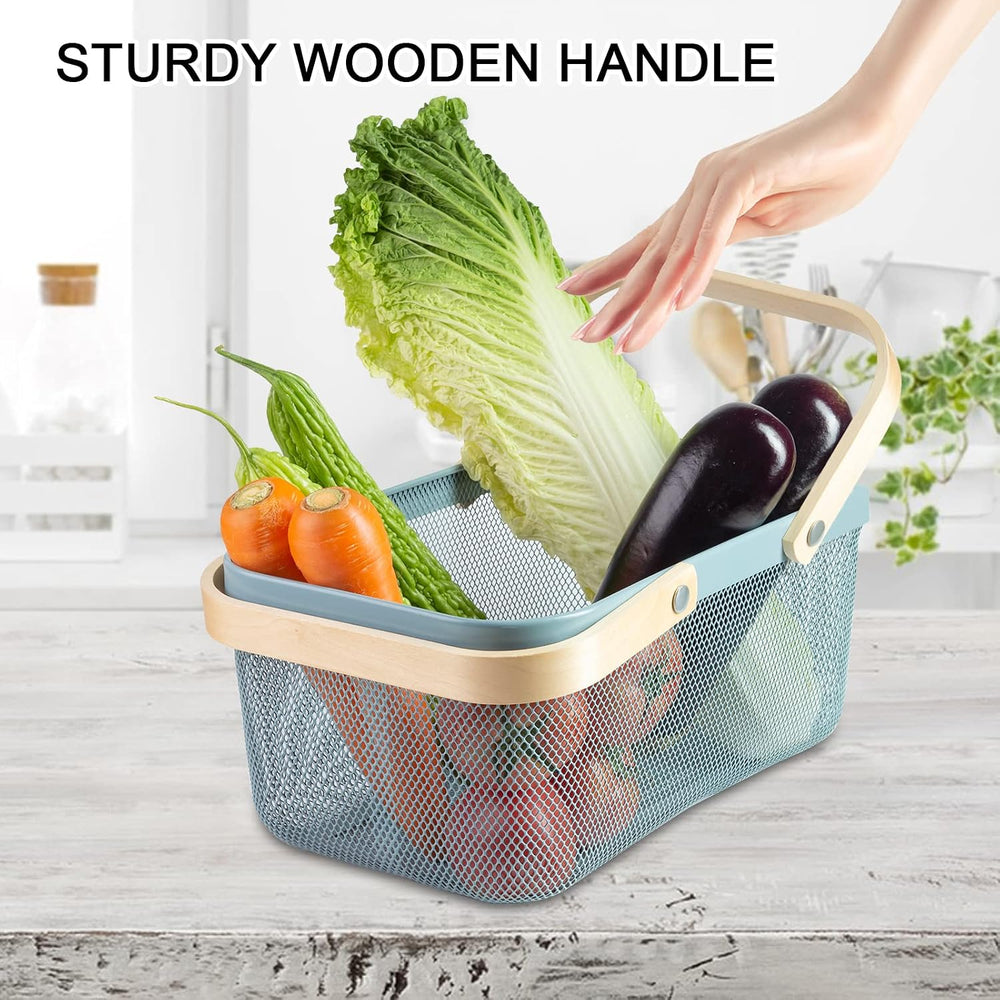 Portable Garden Harvest Basket-Mesh Design Natural Bamboo Handle Wire Storage...