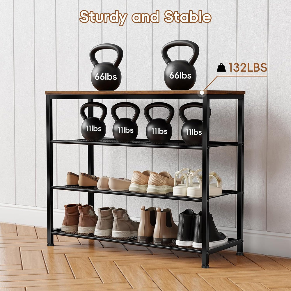 4 Tier Metal Shoe Rack for Entryway, 31" Wide Shoe Storage Organizer