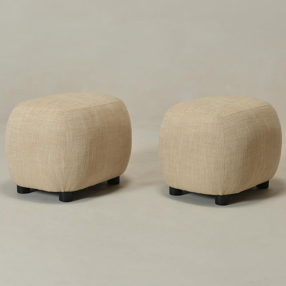 KINWELL 23" Wide Linen Blend Upholstered Ottoman Set of 2, Wheat