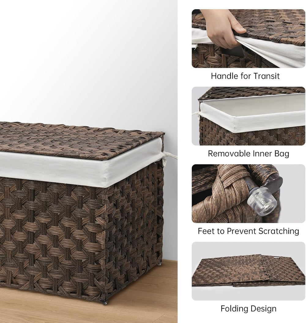 Large Wicker Storage Basket with Lid, 27.7 Gallon (105L), Brown