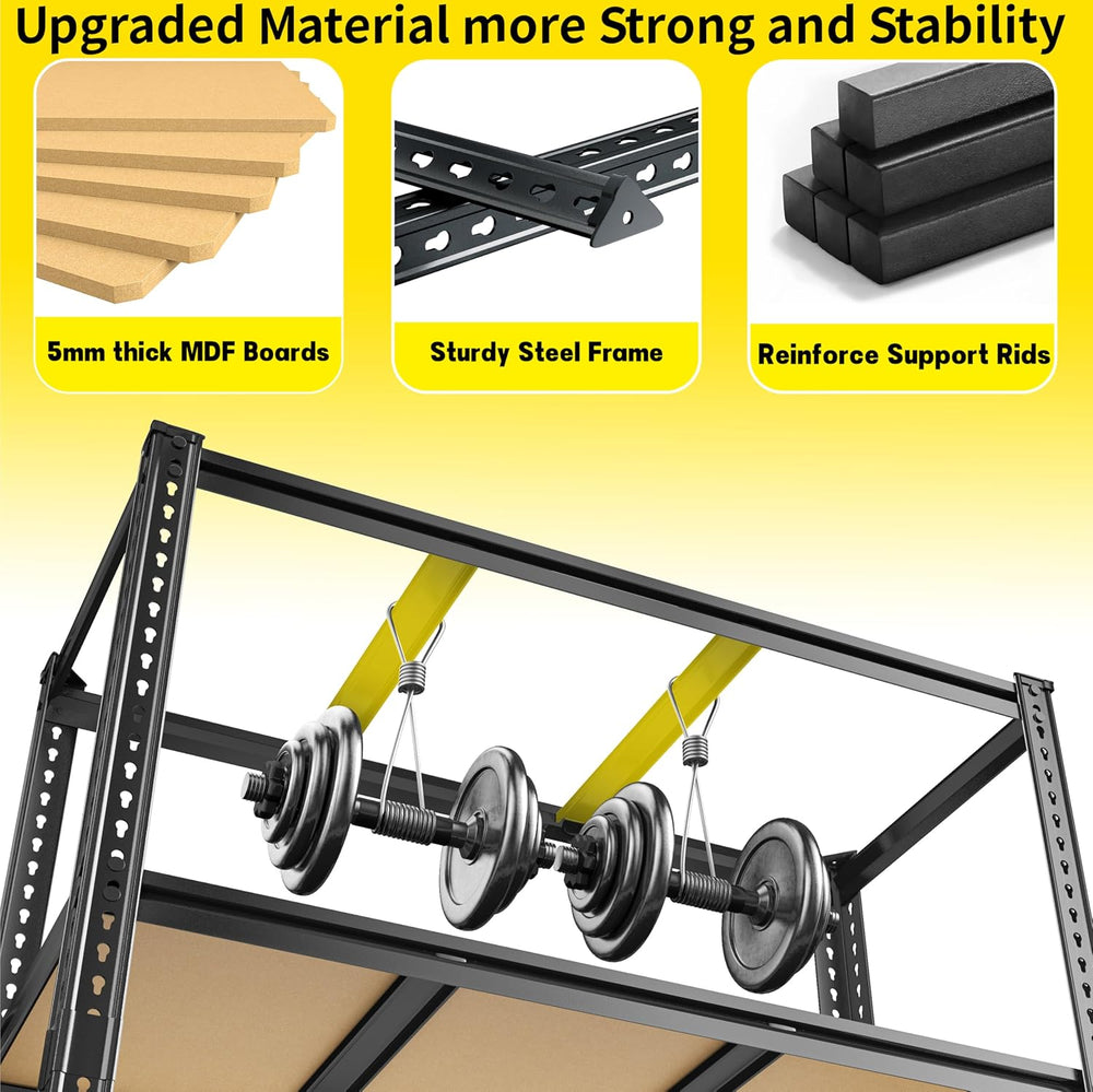 ROOMFAVE 48" W Garage Shelving Heavy Duty 3080LBS,5 Tier,Black, Industrial