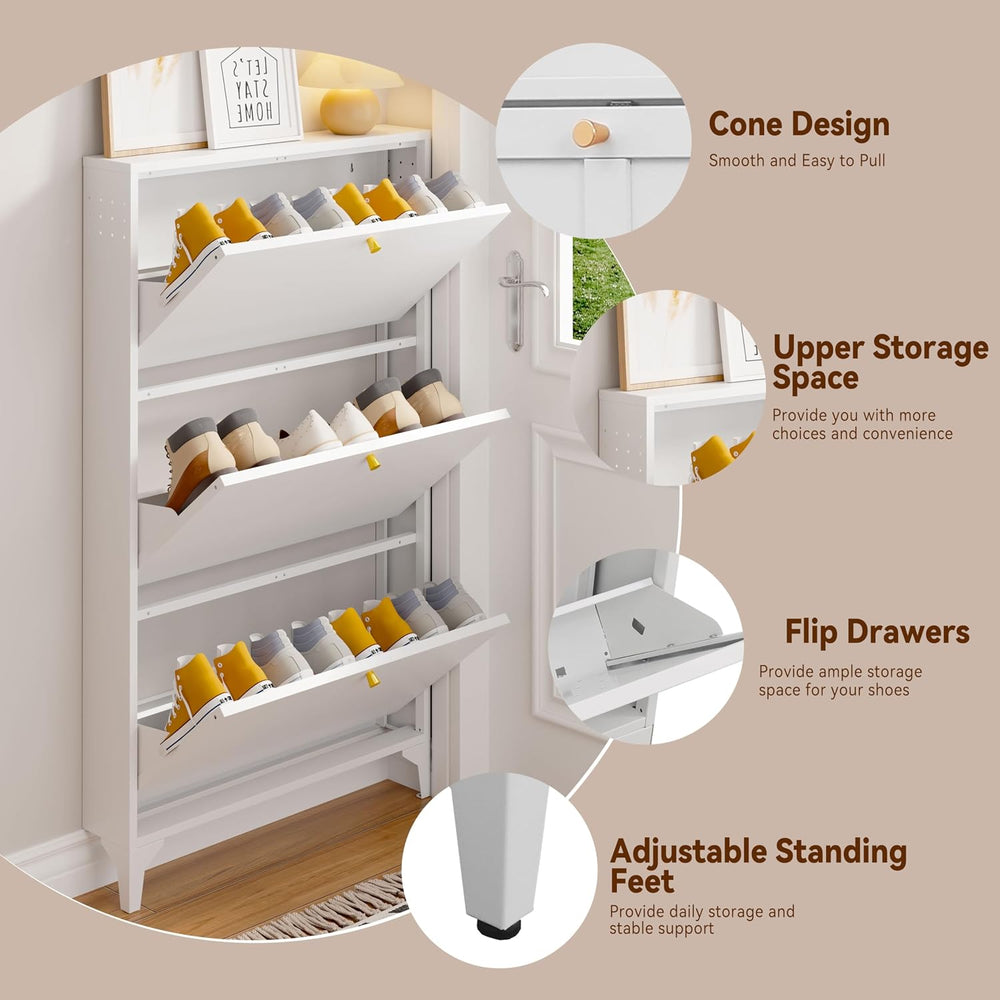 Slim Shoe Cabinet with 3 Flip Drawers,Narrow Shoe Cabinet,Freestanding Organi...
