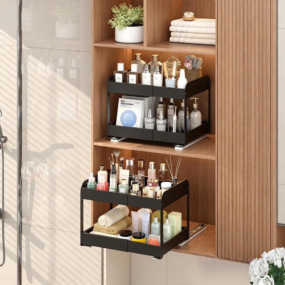 Across-Star Expandable Pull Out Drawers For Shallow Cabinets, 2-Tier Slide Ou...