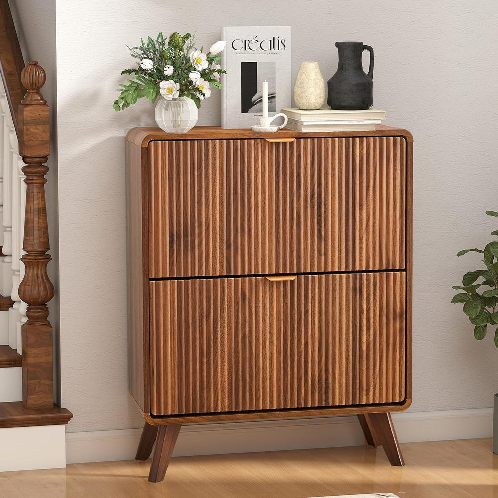 RARZOE Fluted Shoe Cabinet for Entryway, 27.5''Walnut
