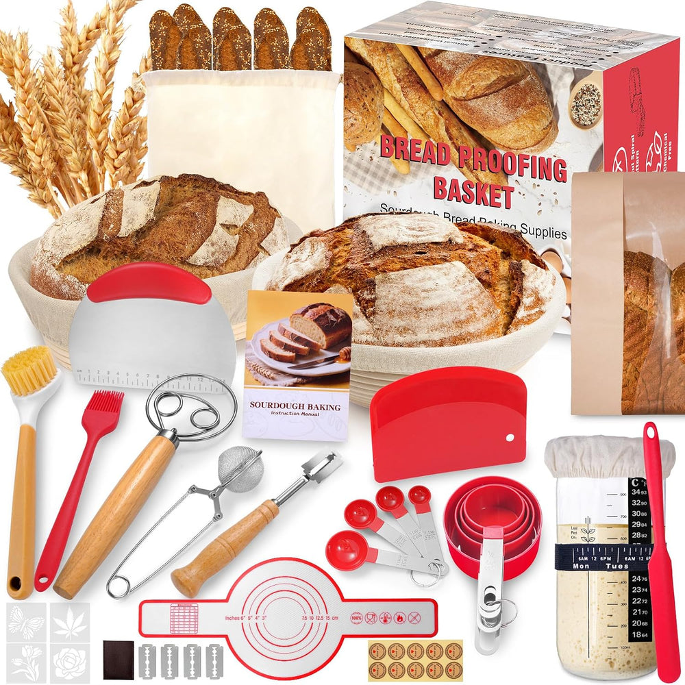 EWFEN Sourdough Starter Kit with Round & Oval Banneton, Complete Sourdoug...