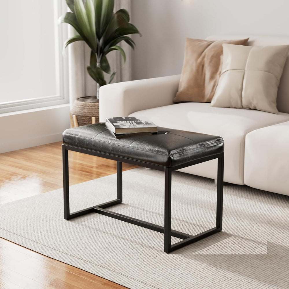 Modern Leather Ottoman Bench, PU Leather Vanity Stools Chairs with Metal Fram...