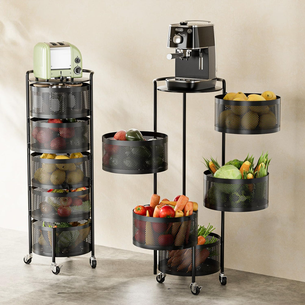 JAQ No Assembly Rotating Kitchen Storage Rack, 5-Tier Metal Basket Organizer ...