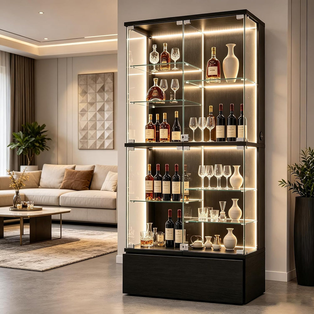 10-tier Glass Display Cabinet with RGB Lights,Curio Cabinet with 2 Locks