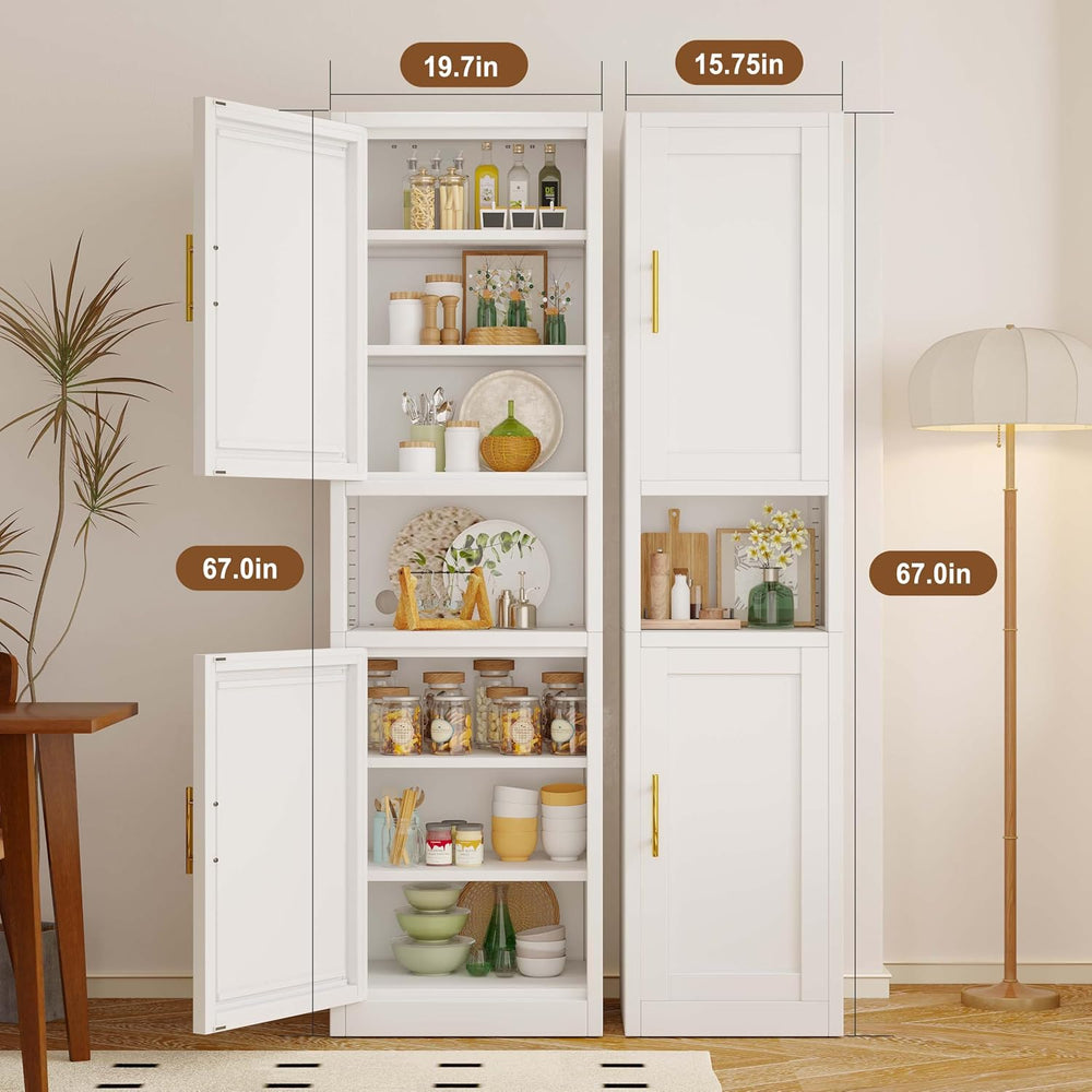 67" Tall Narrow Bathroom Storage Cabinet, Metal Pantry Cabinet, White