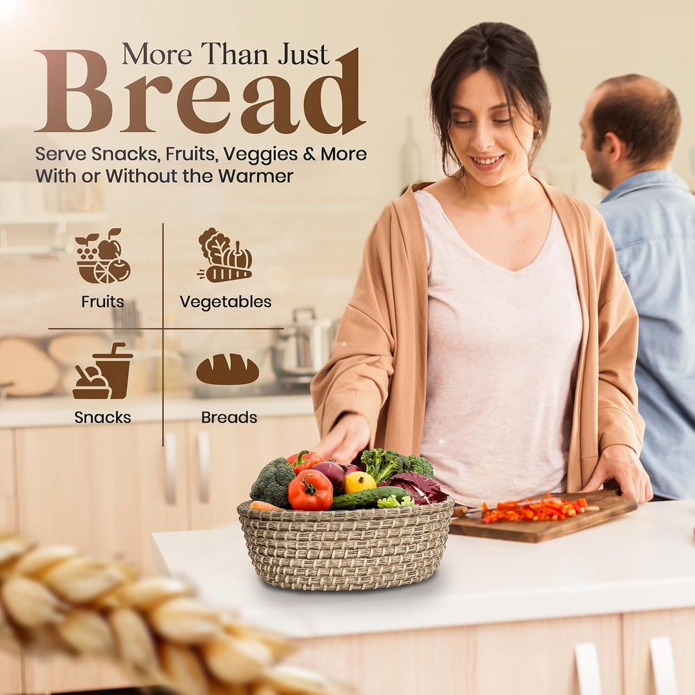 Bread Warmer Basket with Stone - Hand Woven Bread Basket With Warming Stone I...