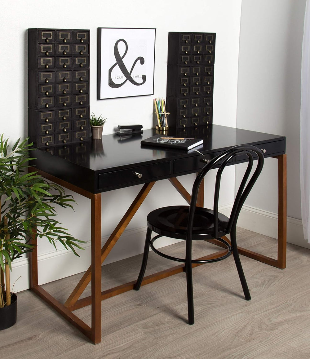 Kate and Laurel Apothecary Wood Desk Drawer Set, 9 Drawers, Rustic Black