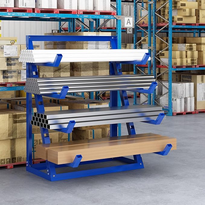 Steel Lumber & Pipe Storage Rack – Heavy Duty 4-Tier Horizontal Organizer Shelf