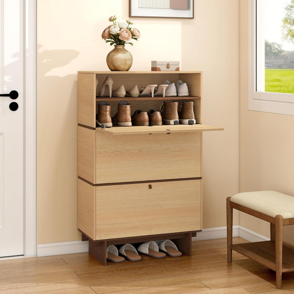 Sebastack Shoe Cabinet for Entryway, 28.6" W Natural Oak