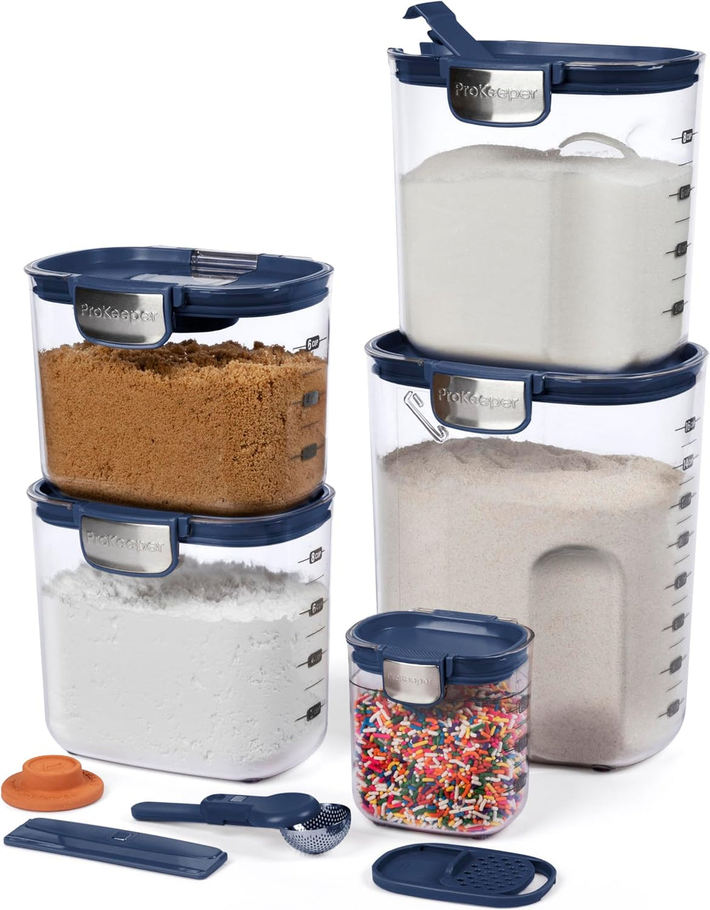 ProKeeper+ Airtight Food Storage Container Set – Clear Plastic Flour and Suga...