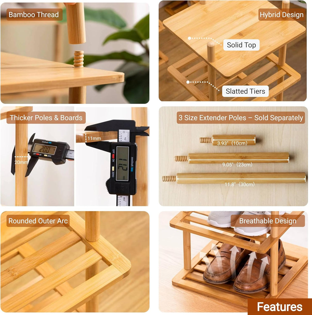 8-Tier Vertical Bamboo Shoe Rack, Tall Narrow Space‑Saving Organizer