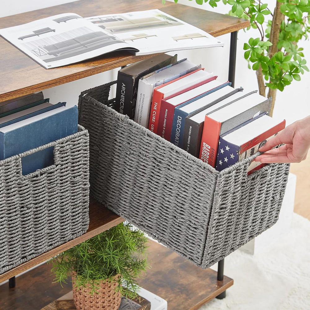 Vagusicc Wicker Storage Basket, Set of 2 Hand-Woven Paper Rope Wicker Basket,...