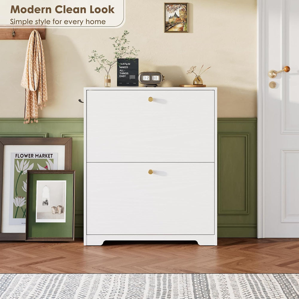 Nicetree Shoe Cabinet with 2 Flip Drawers, Narrow Shoe Organizer Cabinet, Fre...
