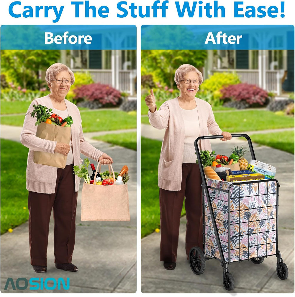 Folding Shopping Carts for Groceries,220lb Rolling Utility Cart with Wheel