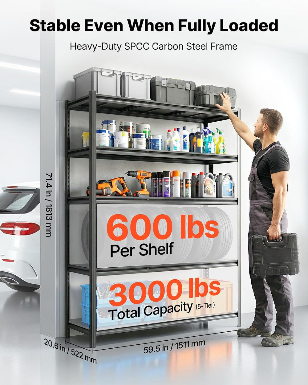 VEVOR Garage Shelving, 5-Tier Adjustable Storage Shelves, 3000 lbs Heavy Duty...