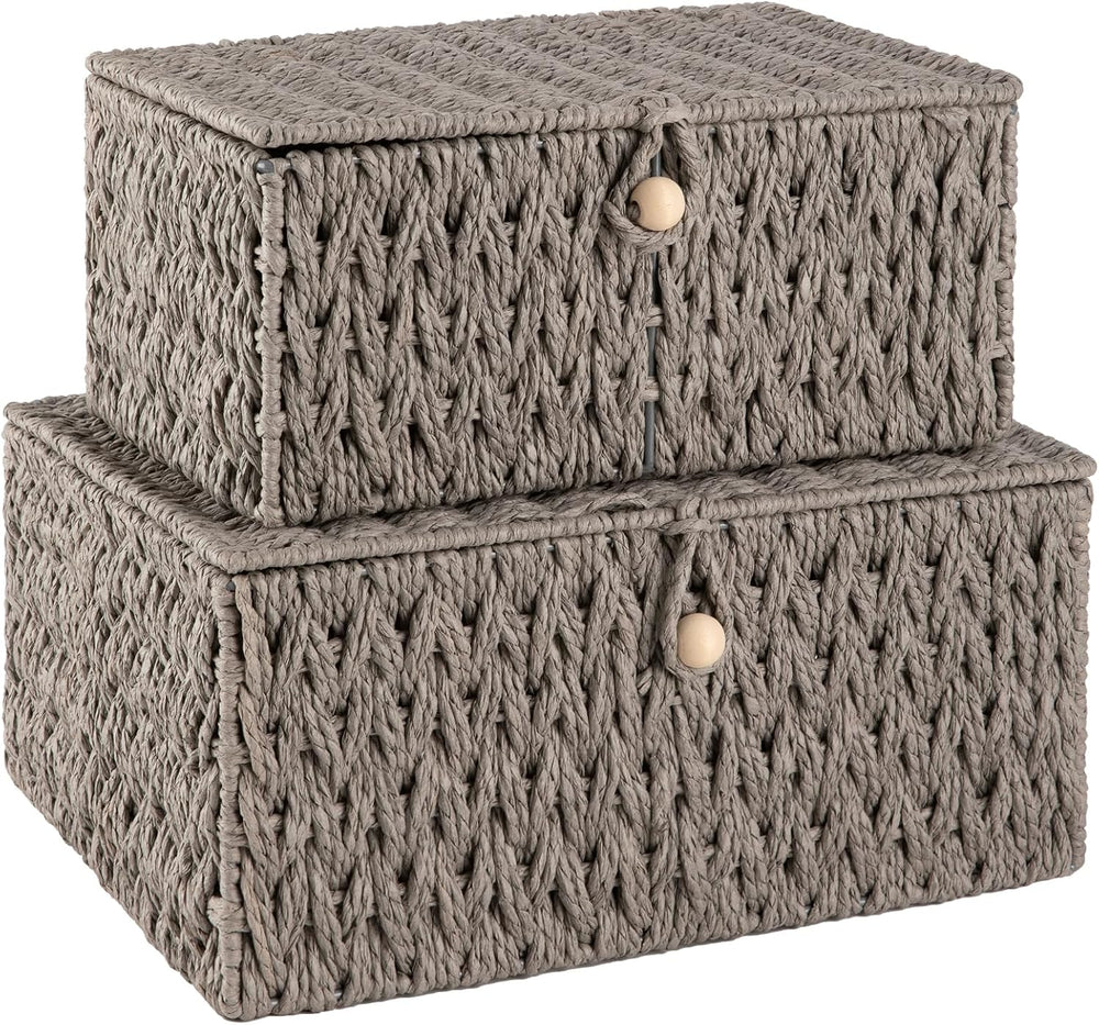 OIAHOMY Wicker Storage Basket with Lid & Lock, Lidded Storage Bins, Decor...
