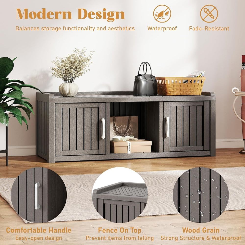 Outdoor Shoe Bench with Waterproof UV-Resistant Indoor Resin Shoe Cabinet Ent...