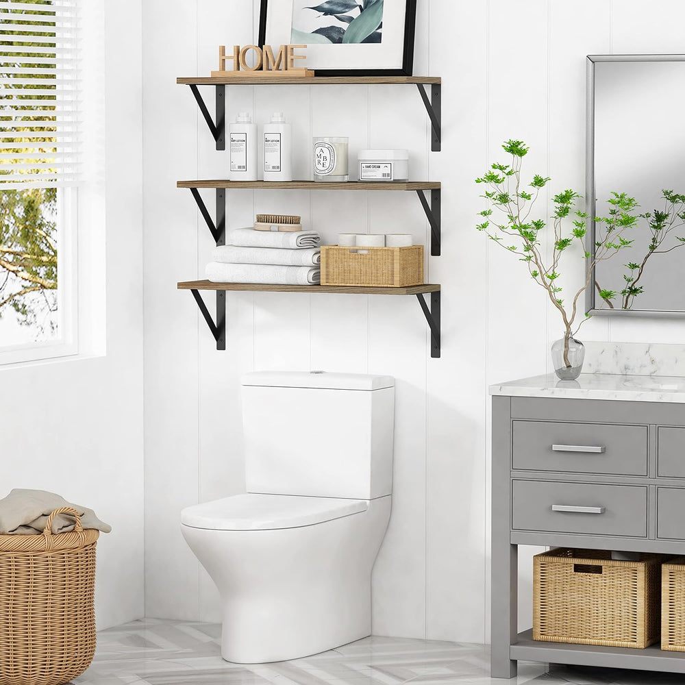 Forbena Wood Floating Shelves for Wall 24 inches Long, Large Bathroom Hanging...