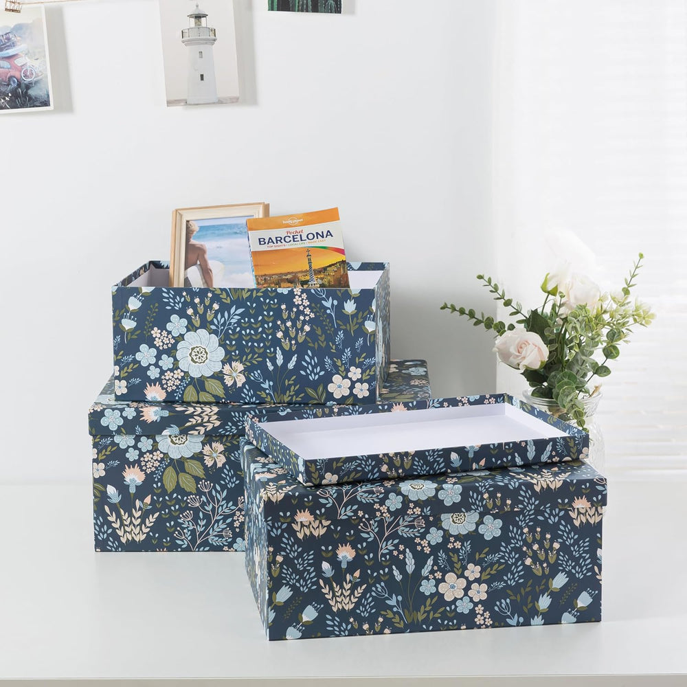 Soul & Lane - Nightfall Bloom Decorative Storage Boxes with Lids, Set of 3
