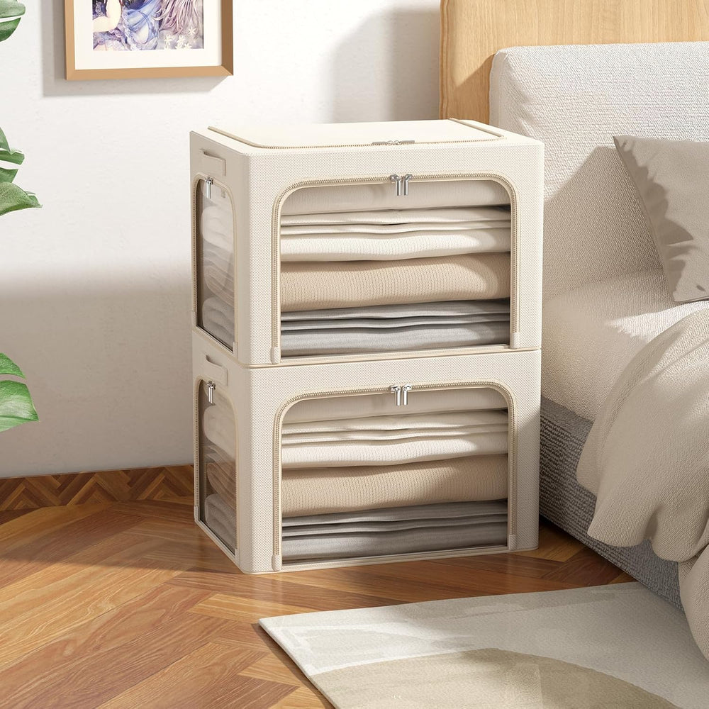3Pack Clothes Storage Bins - Oxford Frame Storage Box Foldable Stackable Stor...
