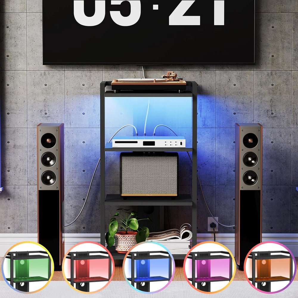 HOOBRO Game Console Shelf, 4-Tier Video Gaming Consoles Stand with Outlet &am...