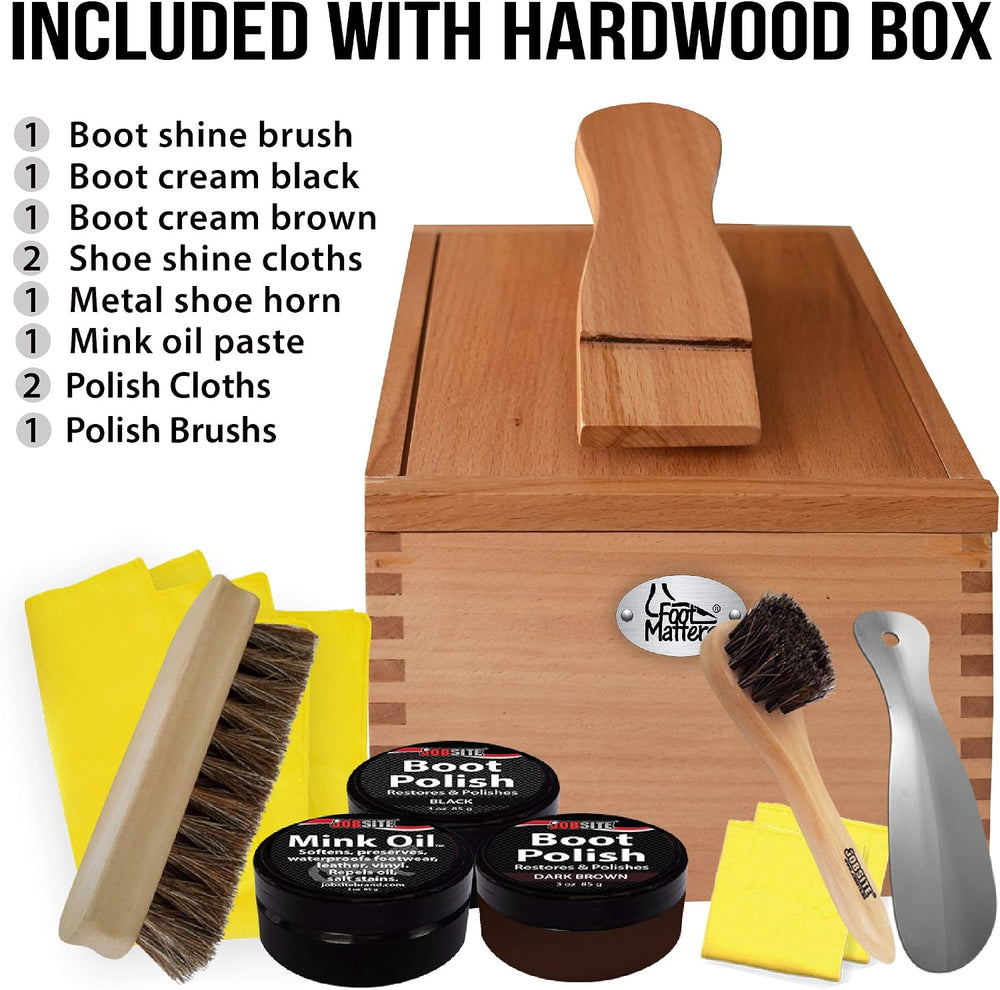FOOTMATTERS Shoe Shine Valet Box - Hardwood Boot & Shoe Care