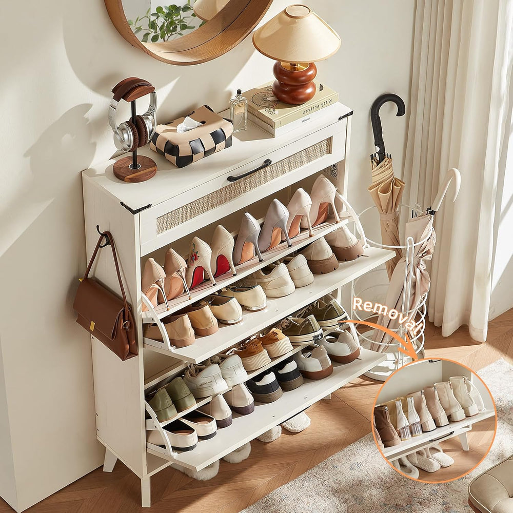 LEYAOYAO Rattan Shoe Cabinet Storage for Entryway with 2 Flip Drawers