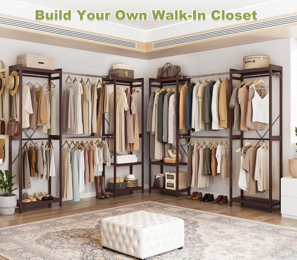 Homykic Bamboo Clothing Rack, 74”-88” Expandable Closet System, Espresso