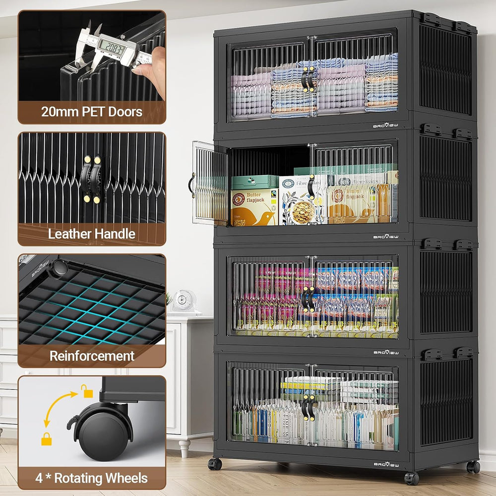 BROVIEW 600Qt Stackable Storage Bins with Lid for Home Dorm, 3Pack Black