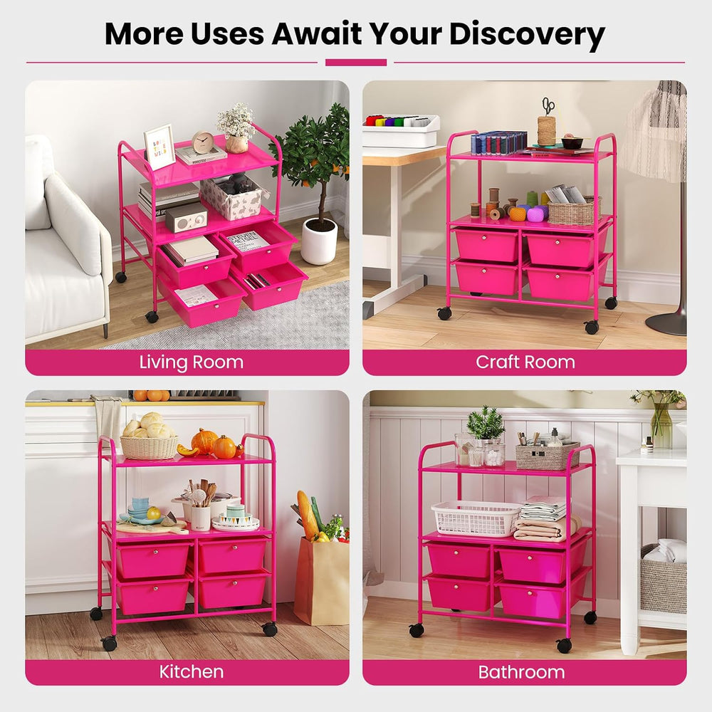 Giantex Rolling Storage Cart w/ 4 Drawers 2 Shelves Metal Rack Shelf Home Off...