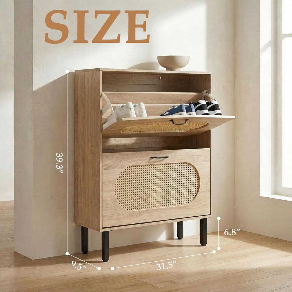 Crownland Shoes Storage Cabinet, Shoe Storage Organizer with 2 Flip-Out Drawe...